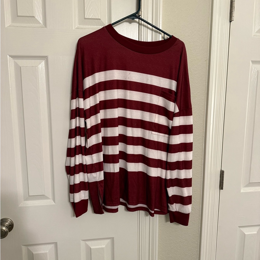 Chic Soul Burgundy and White Striped Sweater